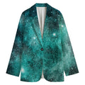 Teal Stardust Galaxy Space Print Women's Blazer