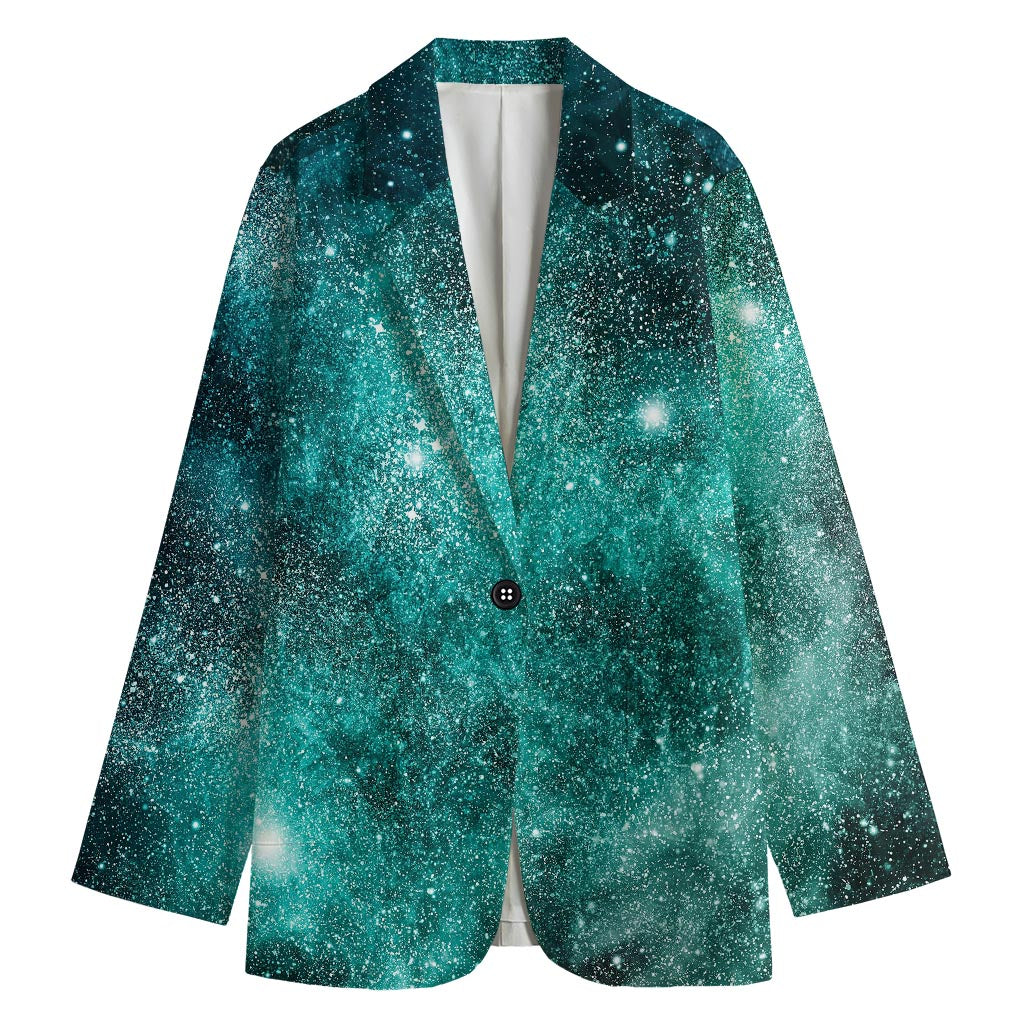 Teal Stardust Galaxy Space Print Women's Blazer