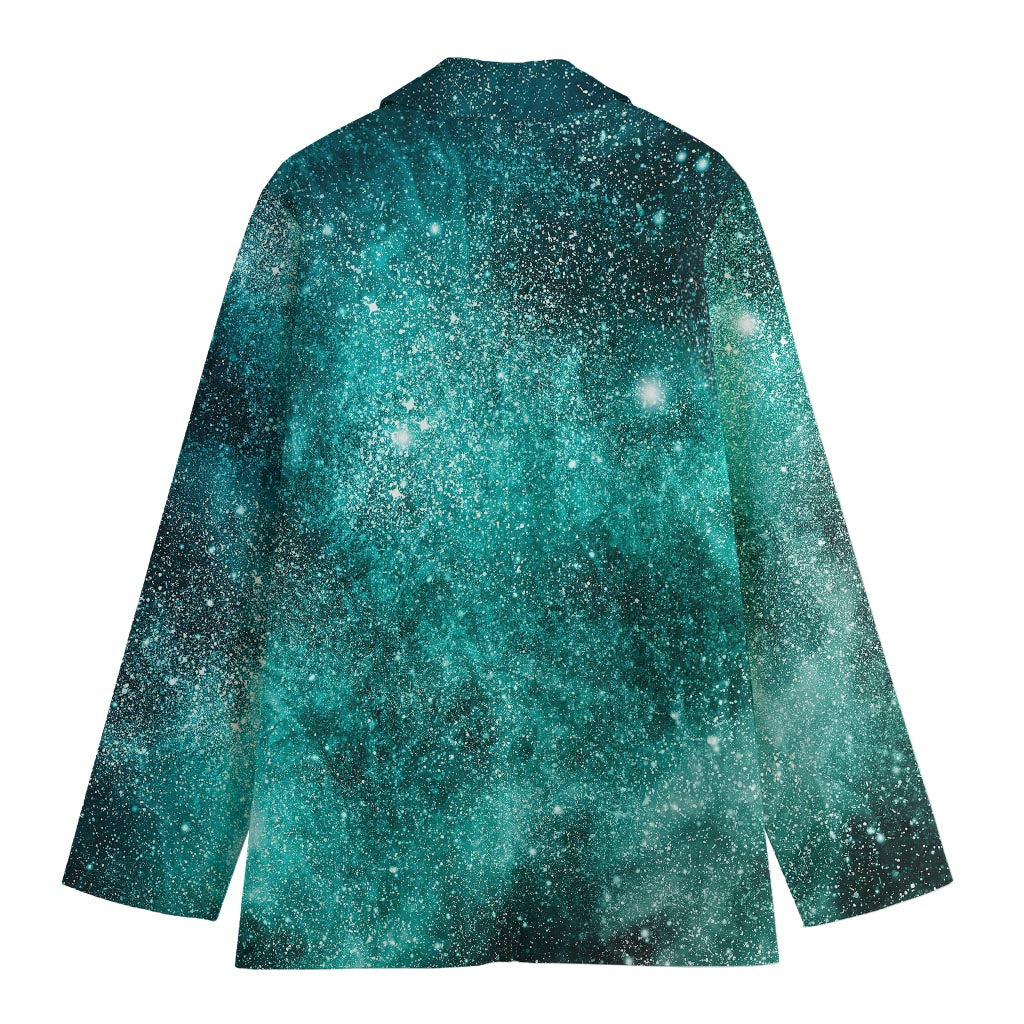 Teal Stardust Galaxy Space Print Women's Blazer