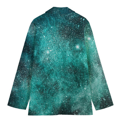 Teal Stardust Galaxy Space Print Women's Blazer