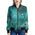 Teal Stardust Galaxy Space Print Women's Bomber Jacket