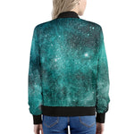 Teal Stardust Galaxy Space Print Women's Bomber Jacket