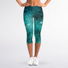 Teal Stardust Galaxy Space Print Women's Capri Leggings