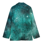 Teal Stardust Galaxy Space Print Women's Cotton Blazer