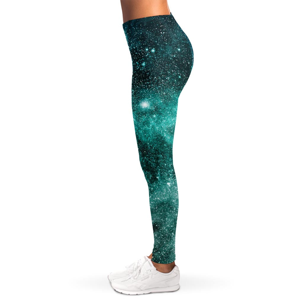 Teal Stardust Galaxy Space Print Women's Leggings