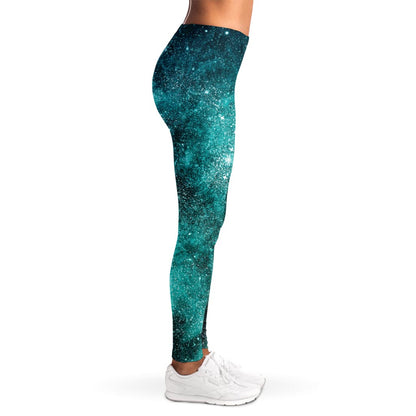 Teal Stardust Galaxy Space Print Women's Leggings