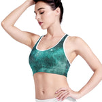 Teal Stardust Galaxy Space Print Women's Sports Bra