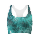 Teal Stardust Galaxy Space Print Women's Sports Bra