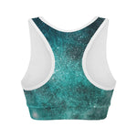 Teal Stardust Galaxy Space Print Women's Sports Bra