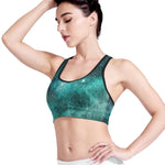 Teal Stardust Galaxy Space Print Women's Sports Bra