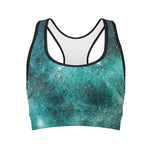 Teal Stardust Galaxy Space Print Women's Sports Bra