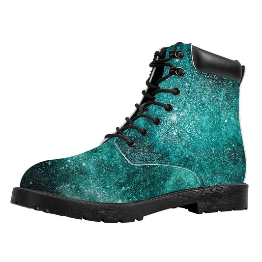 Teal Stardust Galaxy Space Print Work Boots