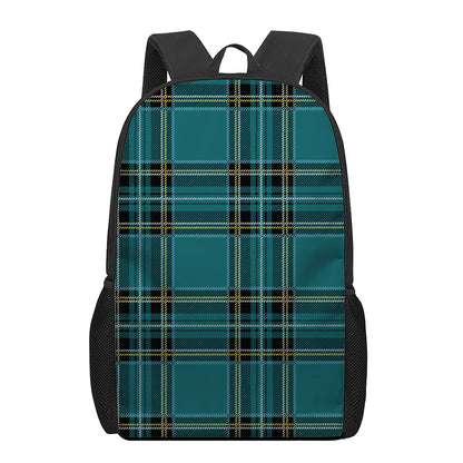 Teal Stewart Tartan Pattern Print 17 Inch Backpack