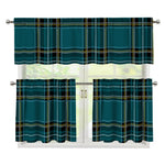 Teal Stewart Tartan Pattern Print 3 Piece Kitchen Curtains