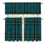 Teal Stewart Tartan Pattern Print 3 Piece Kitchen Curtains