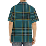 Teal Stewart Tartan Pattern Print Aloha Shirt