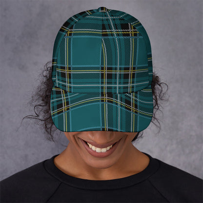 Teal Stewart Tartan Pattern Print Baseball Cap