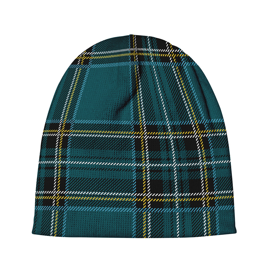 Teal Stewart Tartan Pattern Print Beanie