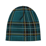 Teal Stewart Tartan Pattern Print Beanie