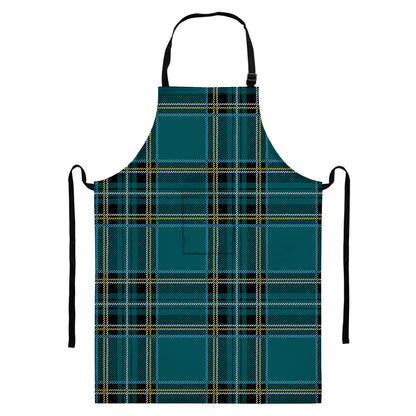 Teal Stewart Tartan Pattern Print Bib Apron With Pocket