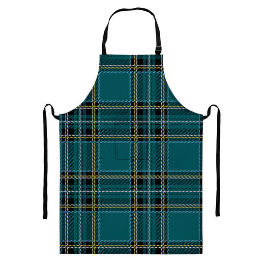 Teal Stewart Tartan Pattern Print Bib Apron With Pocket