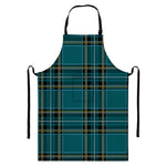 Teal Stewart Tartan Pattern Print Bib Apron With Pocket
