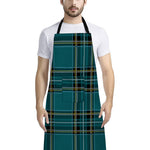 Teal Stewart Tartan Pattern Print Bib Apron With Pocket
