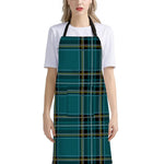 Teal Stewart Tartan Pattern Print Bib Apron With Pocket
