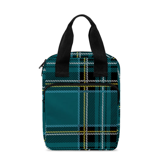 Teal Stewart Tartan Pattern Print Bible Tote Bag