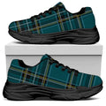 Teal Stewart Tartan Pattern Print Black Chunky Shoes