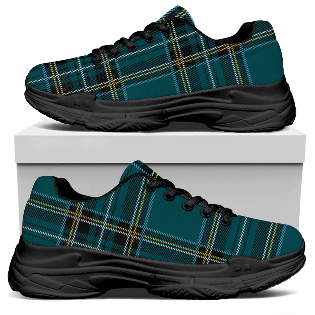 Teal Stewart Tartan Pattern Print Black Chunky Shoes