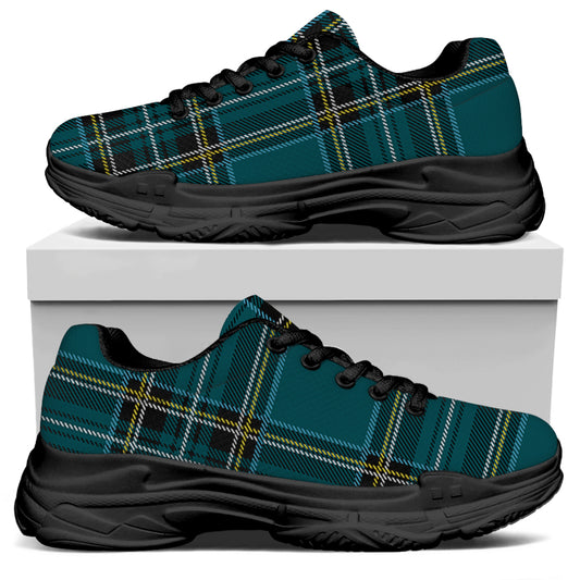 Teal Stewart Tartan Pattern Print Black Chunky Shoes