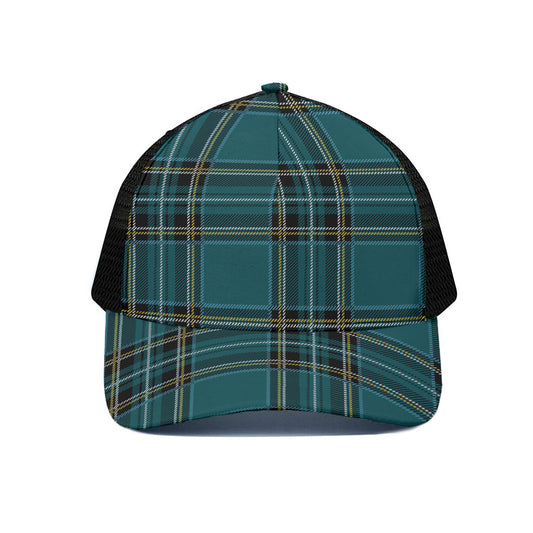 Teal Stewart Tartan Pattern Print Black Mesh Trucker Cap