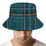 Teal Stewart Tartan Pattern Print Bucket Hat