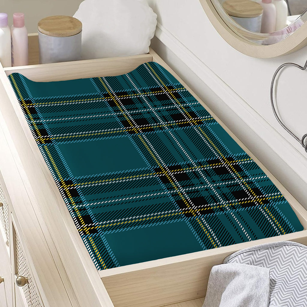 Teal Stewart Tartan Pattern Print Changing Pad Cover