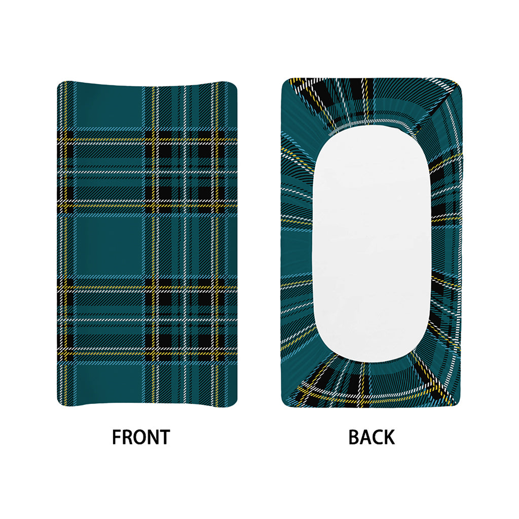 Teal Stewart Tartan Pattern Print Changing Pad Cover