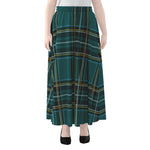 Teal Stewart Tartan Pattern Print Chiffon Maxi Skirt