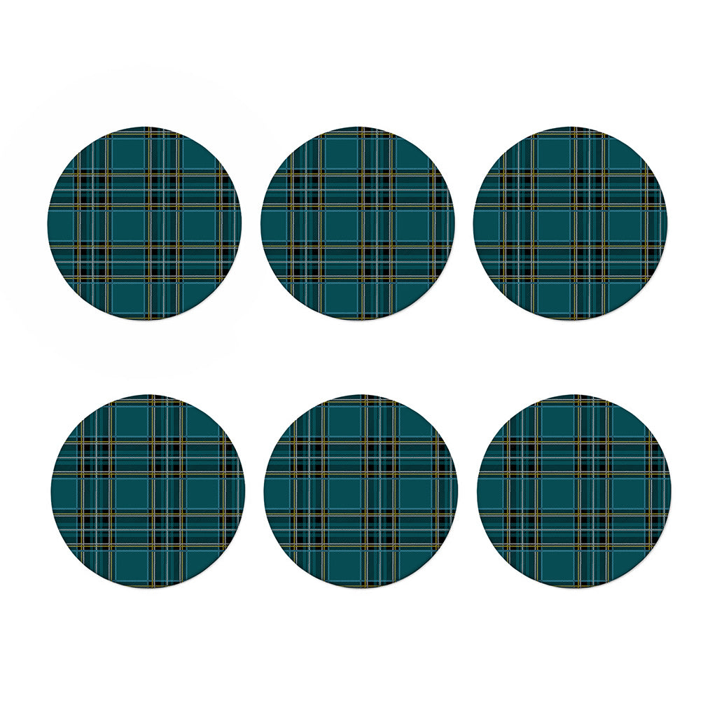Teal Stewart Tartan Pattern Print Coaster Set