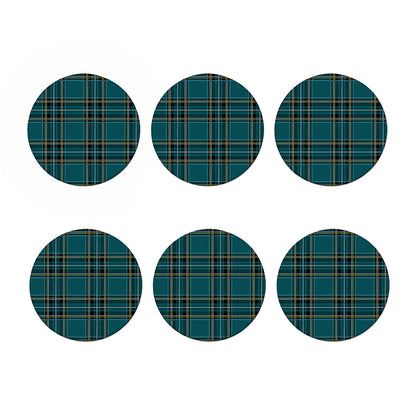 Teal Stewart Tartan Pattern Print Coaster Set