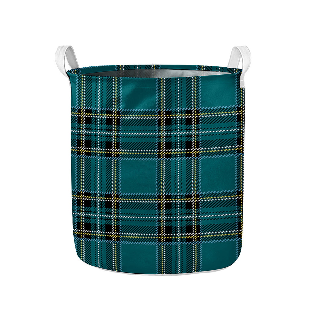 Teal Stewart Tartan Pattern Print Collapsible Laundry Basket