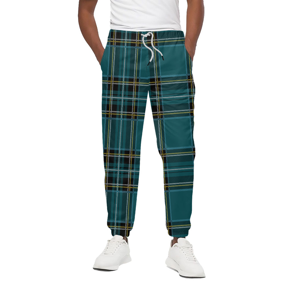 Teal Stewart Tartan Pattern Print Cotton Pants
