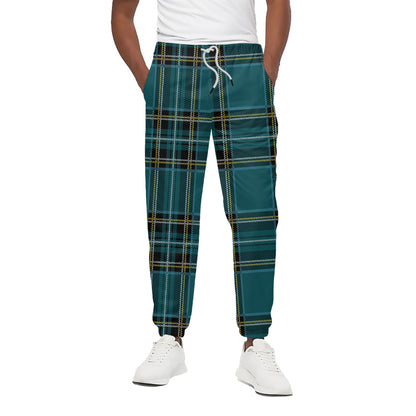 Teal Stewart Tartan Pattern Print Cotton Pants
