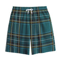 Teal Stewart Tartan Pattern Print Cotton Shorts