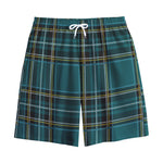 Teal Stewart Tartan Pattern Print Cotton Shorts