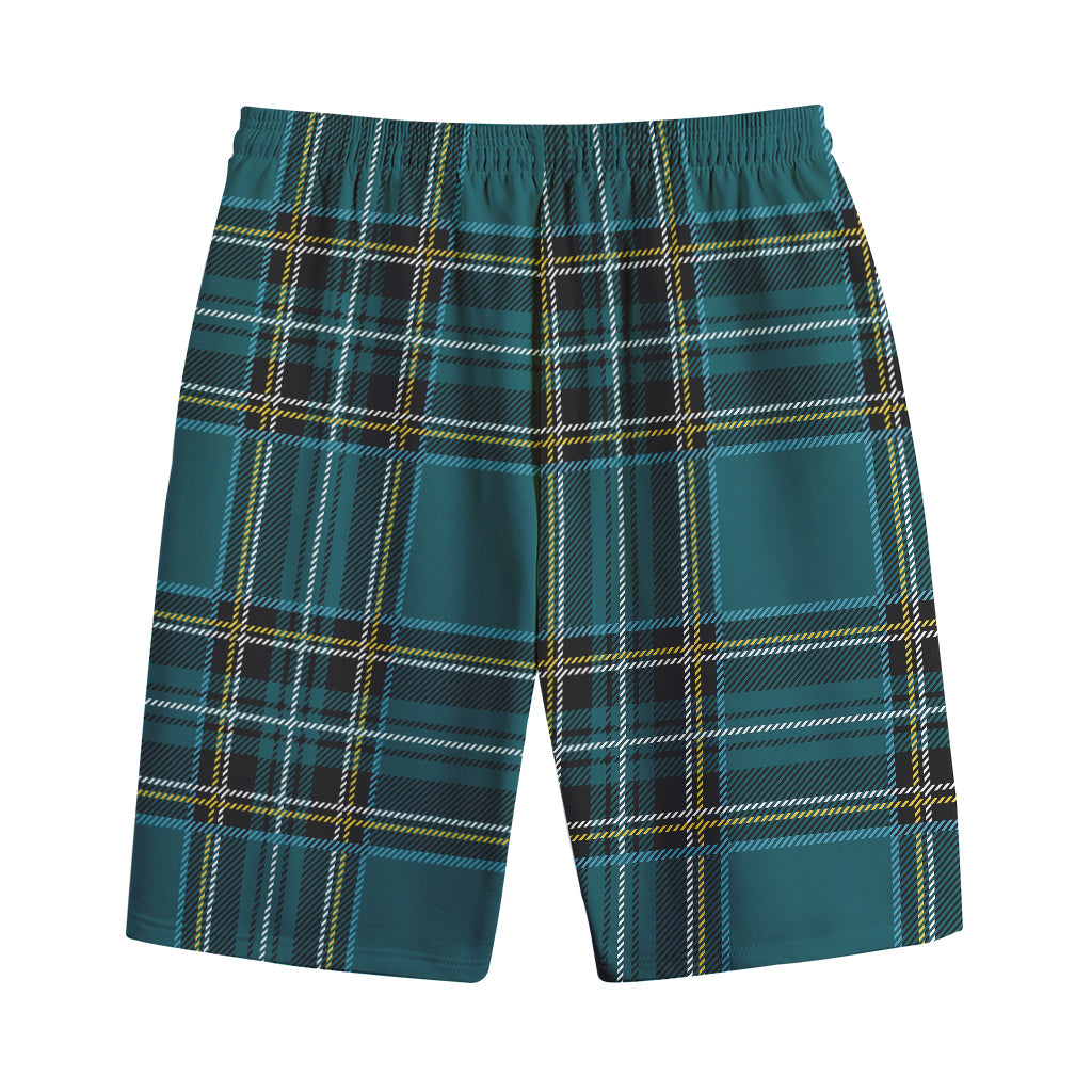 Teal Stewart Tartan Pattern Print Cotton Shorts