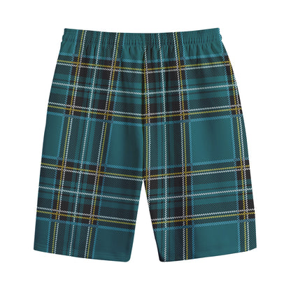 Teal Stewart Tartan Pattern Print Cotton Shorts