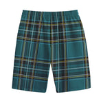 Teal Stewart Tartan Pattern Print Cotton Shorts