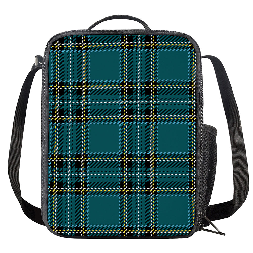Teal Stewart Tartan Pattern Print Crossbody Lunch Bag