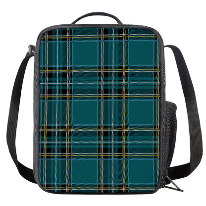 Teal Stewart Tartan Pattern Print Crossbody Lunch Bag