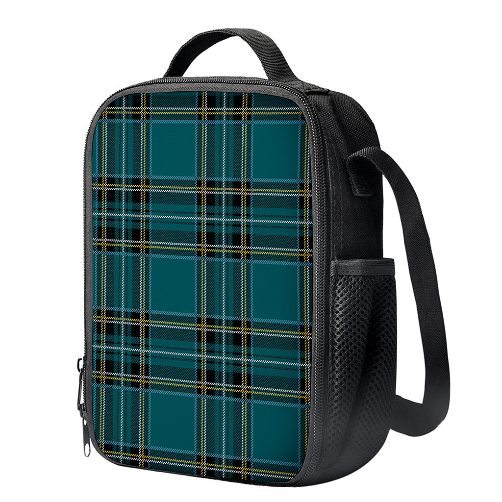 Teal Stewart Tartan Pattern Print Crossbody Lunch Bag